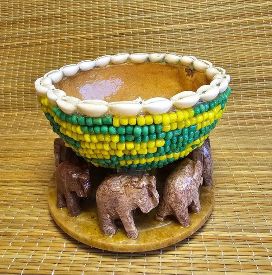 Orula Gourd with Elephants base - Yoruba Crafts