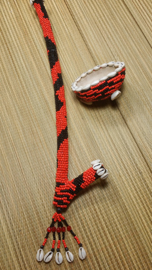 Eleggua Stick and Gourd Set | Intricate Beadwork & High Gel Glaze